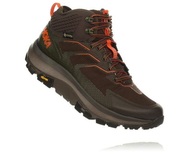 Hoka One One Toa GORE-TEX Mens UK - Black Olive / Orange Hiking Shoes - HXMBV5406